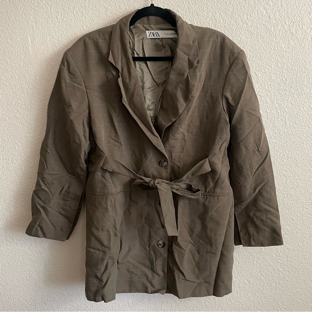 Zara Woman’s Neutral Belted Blazer Dress